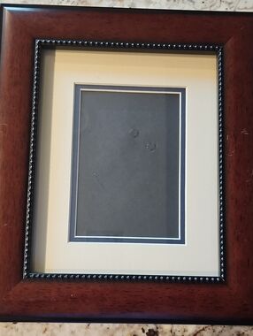 Source Unknown Brown Wood Frame with Cream Mat and Black Beaded Trim
